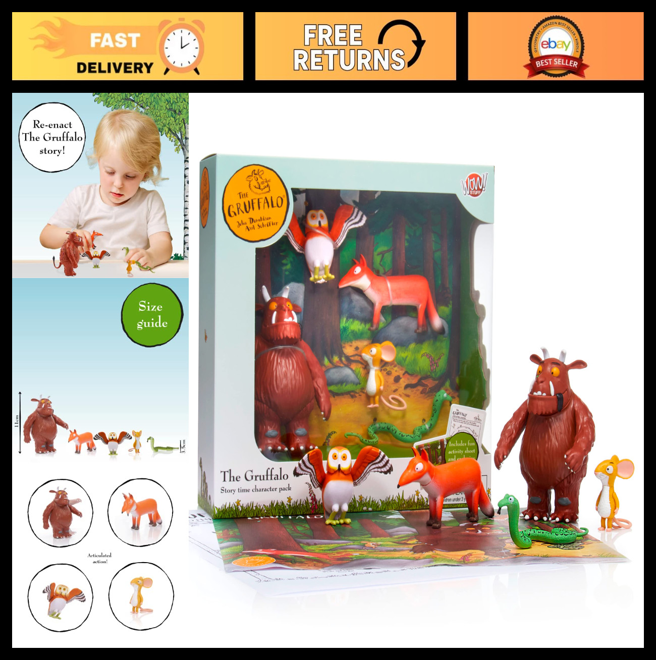 Mini Play Figures Family Pack - Gruffalo Story Time Toy Characters Set for Kids