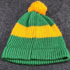 Hand Knit Colorful Beanie Cap Hat With Pom Pom Winter Snow Ski Hat Green Orange
