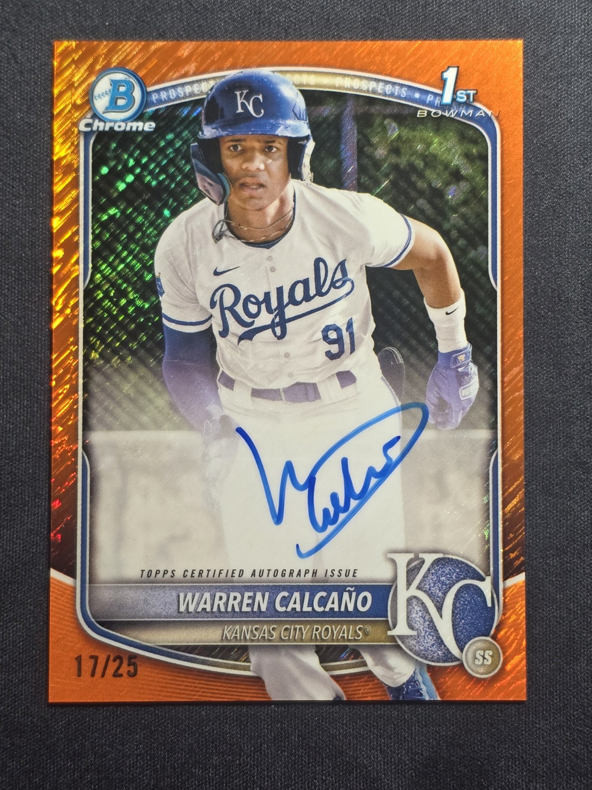2025 BOWMAN CHROME PROSPECT AUTOGRAPHS CPAWC WARREN CALCANO ORANGE SHIMMER 17/25