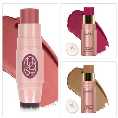 Waterproof Cream Blush Stick with Brush 3-in-1 for Cheeks Eyes Lips