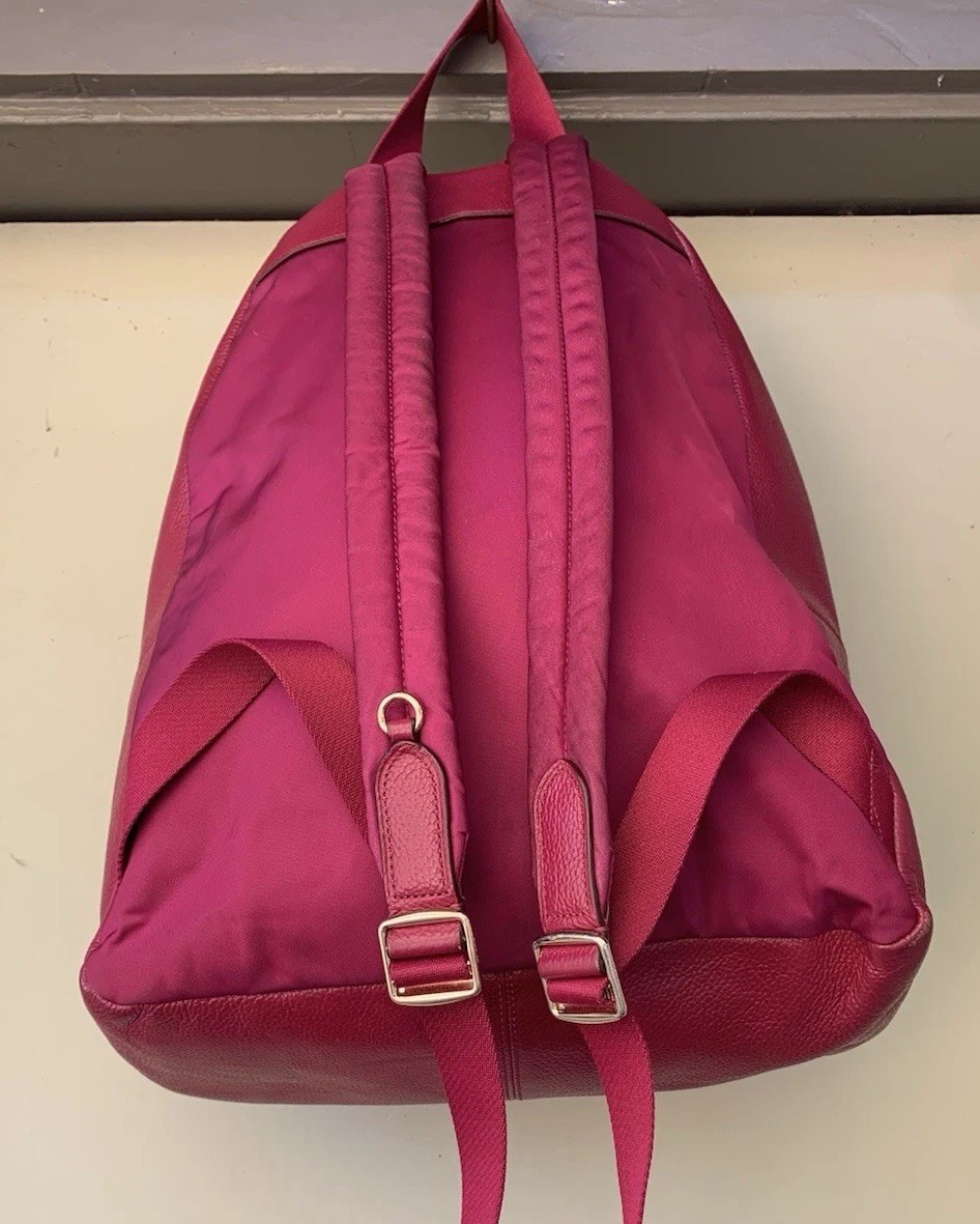 Coach Charlie Pebbled Leather Backpack Pink Fuchsia Nylon Back