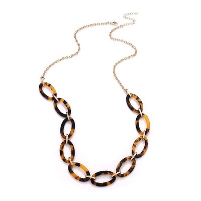Lange Halsketten für Damen Acryl Schildkröte Gliederkette Leopardenmuster Metall - 02