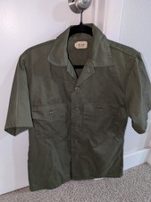 Vintage Military Utility Shirt 15.5 Fits Large OG 507 Vietnam Era Dura Press