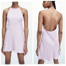 Zara Lilac  Satin Halter slip mini dress US Small
