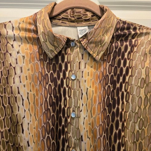 Vintage Y2K Top M Snake Printed Button-Up Shirt Long Sleeve Neutral Collared - Picture 3 of 7