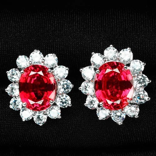 925 Sterling Silver White Gold Earrings Luxurious Sunset Orange Sapphire 9.45Ct