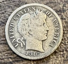 1916 S Barber Dime Silver Circulated United States 10C Coin