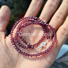 Pink Ruby Beaded Necklace, 3mm Micro Faceted Rondelle Gemstone Beads, July gift