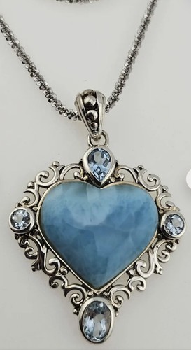 Blue Larimar with Sky Blue Topaz Sterling Silver Popcorn Link Necklace
