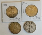 Lot Of 4 Walking Liberty Half Dollars. 1928s, 1936, 1938, 1943d. 90% Silver!