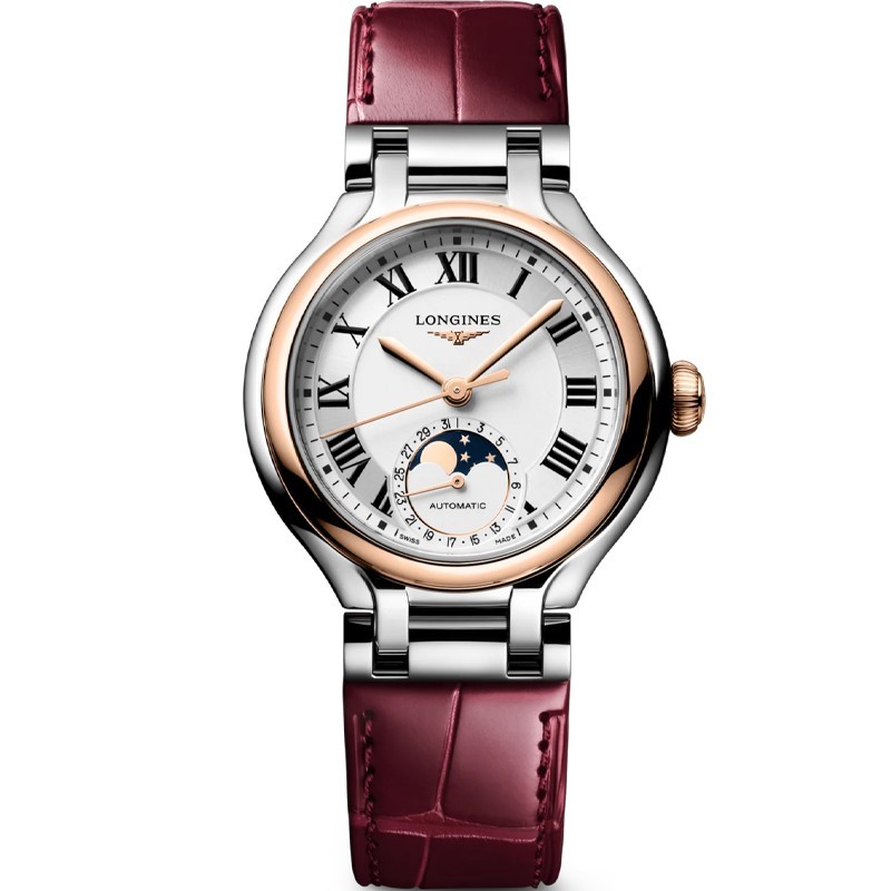 Longines PrimaLuna Moonphase 34mm Sunray Silver Dial Women's Watch