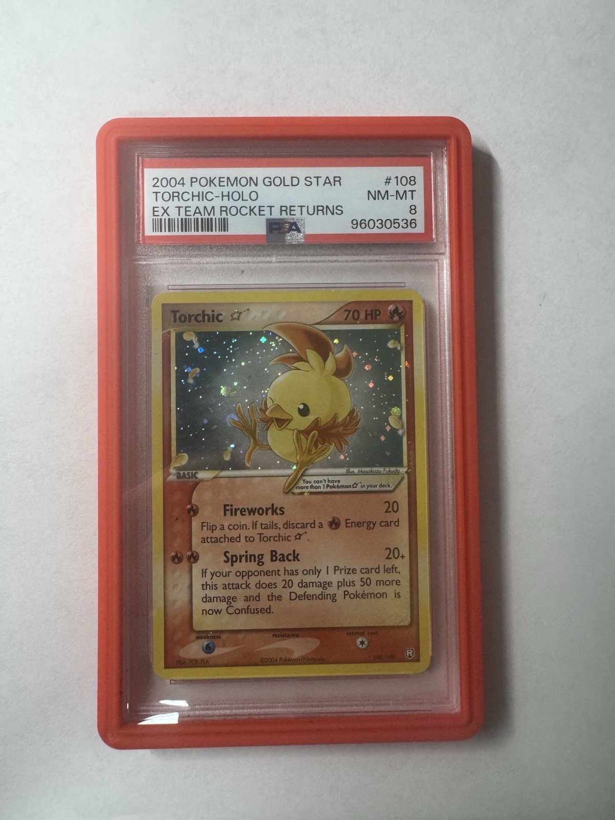 PSA 8  - Pokemon TORCHIC Gold Star 108/109 - EX TEAM ROCKET RETURNS - FOIL RARE