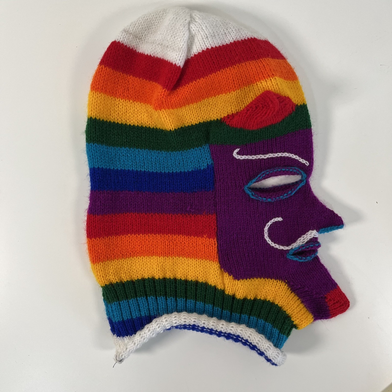 Knitted Balaclava Rainbow Striped Devil Ski Mask