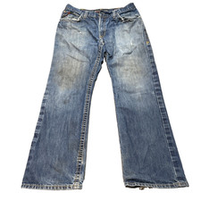 Ariat Jeans FR REPAIRED Fire Work M4 Relaxed Boot Denim USA 34 Distressed 3 USED