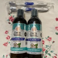 2~Guru Nanda Coconut Mint Oil Whitening Pulling Mouthwash 16ozSEALED JUMBO 4/26