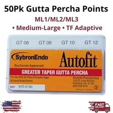 TF Adaptive 50Pk Gutta Percha Points ML1 ML2 ML3 Dental Endo Pack Machine Rolled