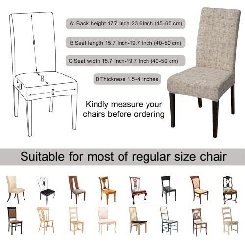 Brown Chair Covers for Dining Room Set of 6, High Stretch Removable Washable - Picture 6 of 7