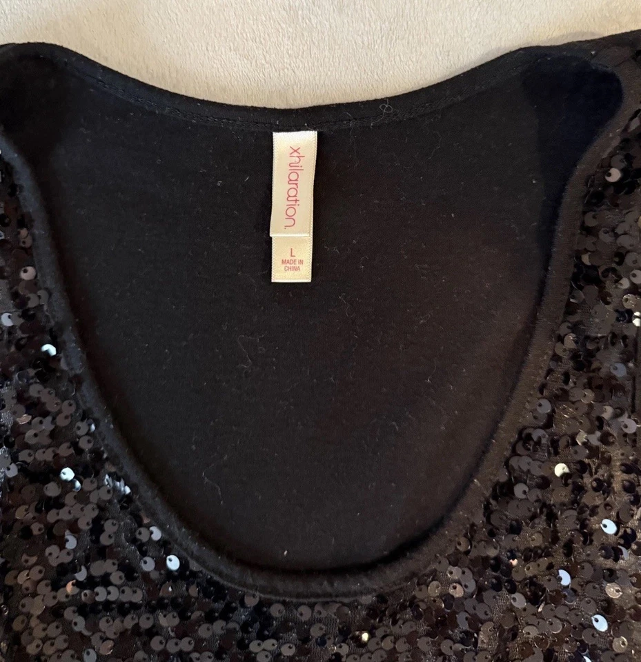 Xhilaration Tank Top Women’s Lg Black Sparkly Sequin Racerback Party Date Night - Image 3 of 4