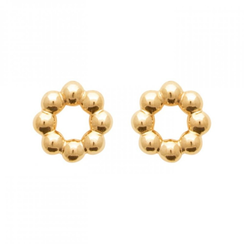 Puces d'oreilles cercles et boules en plaqué or 18 carats pour femme
