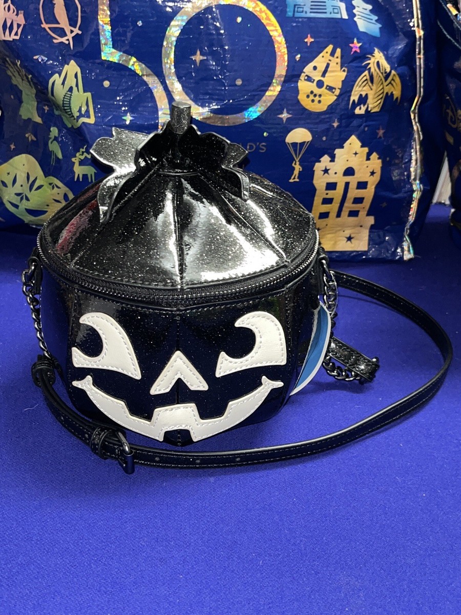 Mad Engine Halloween Black Glitter Pumpkin Crossbody Purse Bag NEW