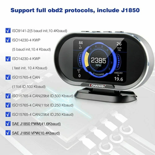 KONNWEI KW206 HUD Digital Display Car Scanner Fuel Consumption Temperature Gauge - Picture 6 of 11