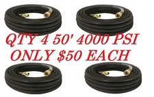 4-Pressure Washer Hose 50' w/ Couplers - 4000 PSI BLACK Wire Braid FREE SHIPPING