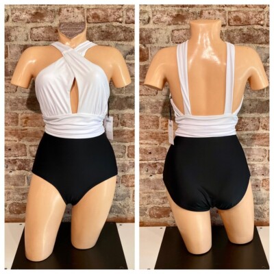 Unique Vintage Hampton Pin Up Style Front Cross Halter w/Plunge Neckline Size Lg