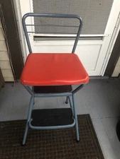 Vintage Cosco Kitchen Step Stool Chair Flip Up Red Seat MCM Retro USA Made