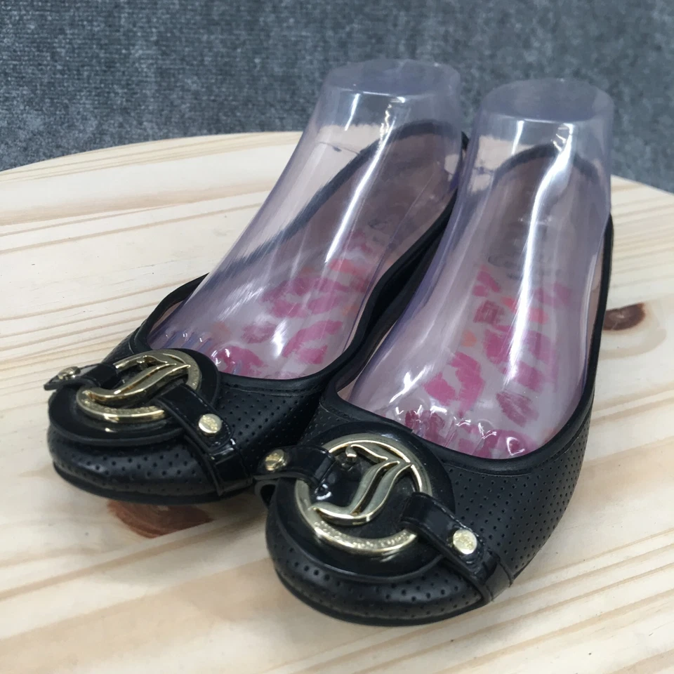 Zapatos Juicy Couture para mujer 7,5 M Flo sin cordones planos de ballet negros imitación cuero Foto 3 de 4