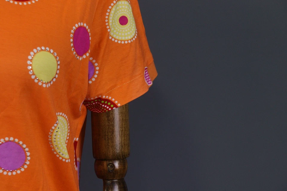 Pierre Balmain Paris Orange Polka Dot Short Sleeve Top Shirt Size 42 - Image 4 of 4