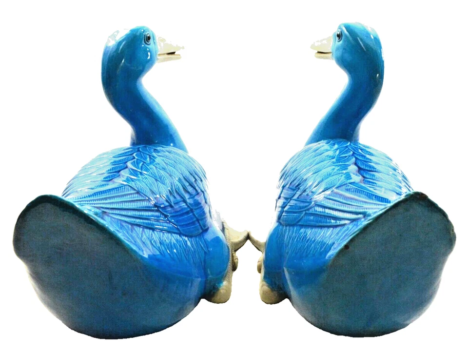 Beautiful Chinese Large Pair of Turquoise Blue Glazed Porcelain Ducks 15" - Image 4 of 4