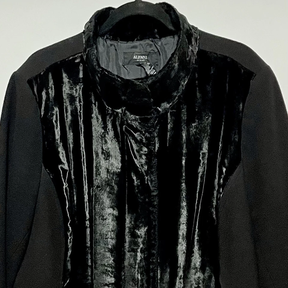 ALFANI Woman 3X Black Coat Faux Fur Trim Midi LUXE Stand-Up Collar Pockets Lined - Image 4 of 4