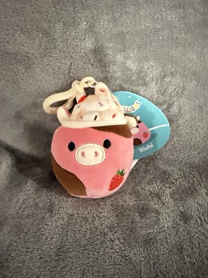 Squishmallow Clip Rishi Strawberry Milkshake Cow