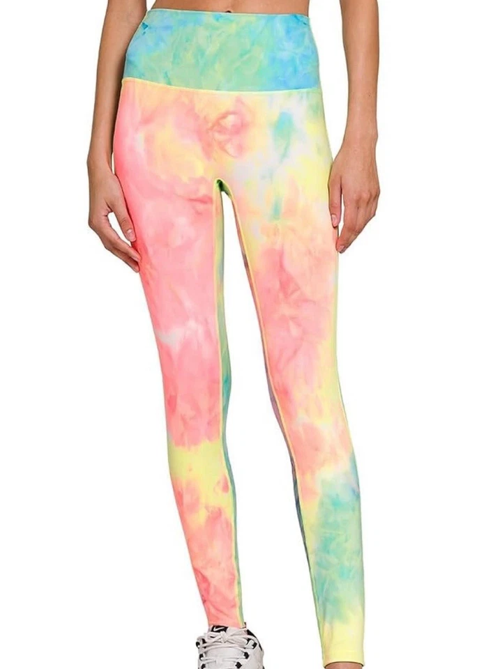Leggings Zenana Microfibra Cepillada Cintura Alta Neón Arco Iris Tie Dye Para Mujer’s XL Foto 3 de 4