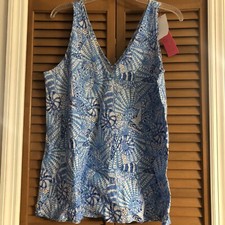 NWT Lilly Pulitzer Florin Sleeveless Linen Tank Amalfi Blue By the Seashore M
