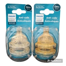 2 Pkgs Phillips Avent Anti-Colic Baby Bottle Nipple Packs Both 0m+ NEW