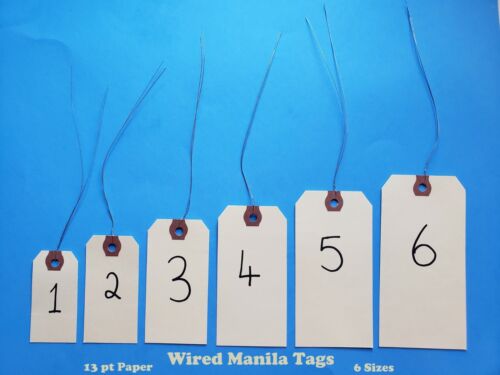 Wire Strung Manila Tags Inventory Hang Label Shipping Sizes # 1 2 3 4 5 6 Wired - Picture 1 of 10