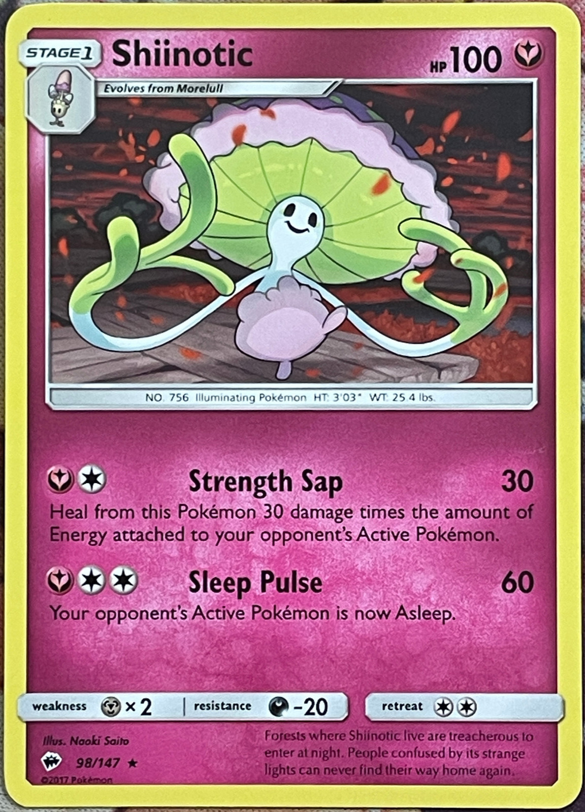 Shiinotic Rare - 98/147 - Burning Shadows Pokemon 2017
