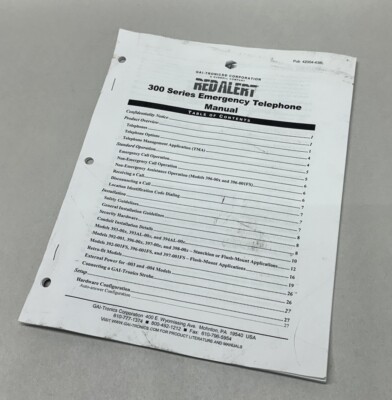 Hubbell Gai-Tronics Red Alert 300 Series Emergency Phone Manual Panel Phone