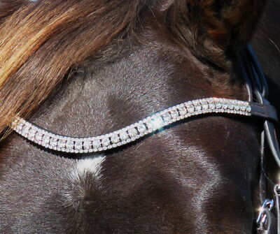 Frontal 5 rangs ondulés cristal - Bridon en cuir noir et marron - France