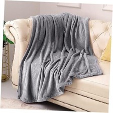 Fleece Blanket Throw Size Lightweight Super Soft Cozy Throw(50"x60") Grey