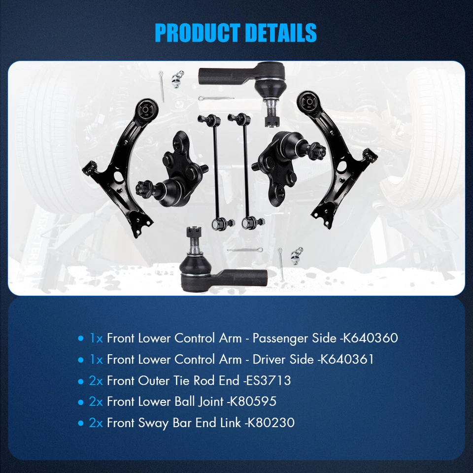 8x Front Lower Control Arm Ball Joint Tie Rod End For 2003-2008 Toyota Matrix - Imagem 3 de 4