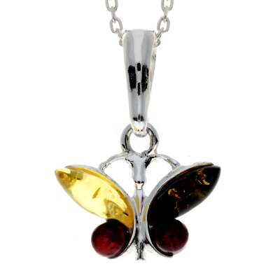 925 Sterling Silber & Baltischer Bernstein Klassisch Schmetterling Anhänger -