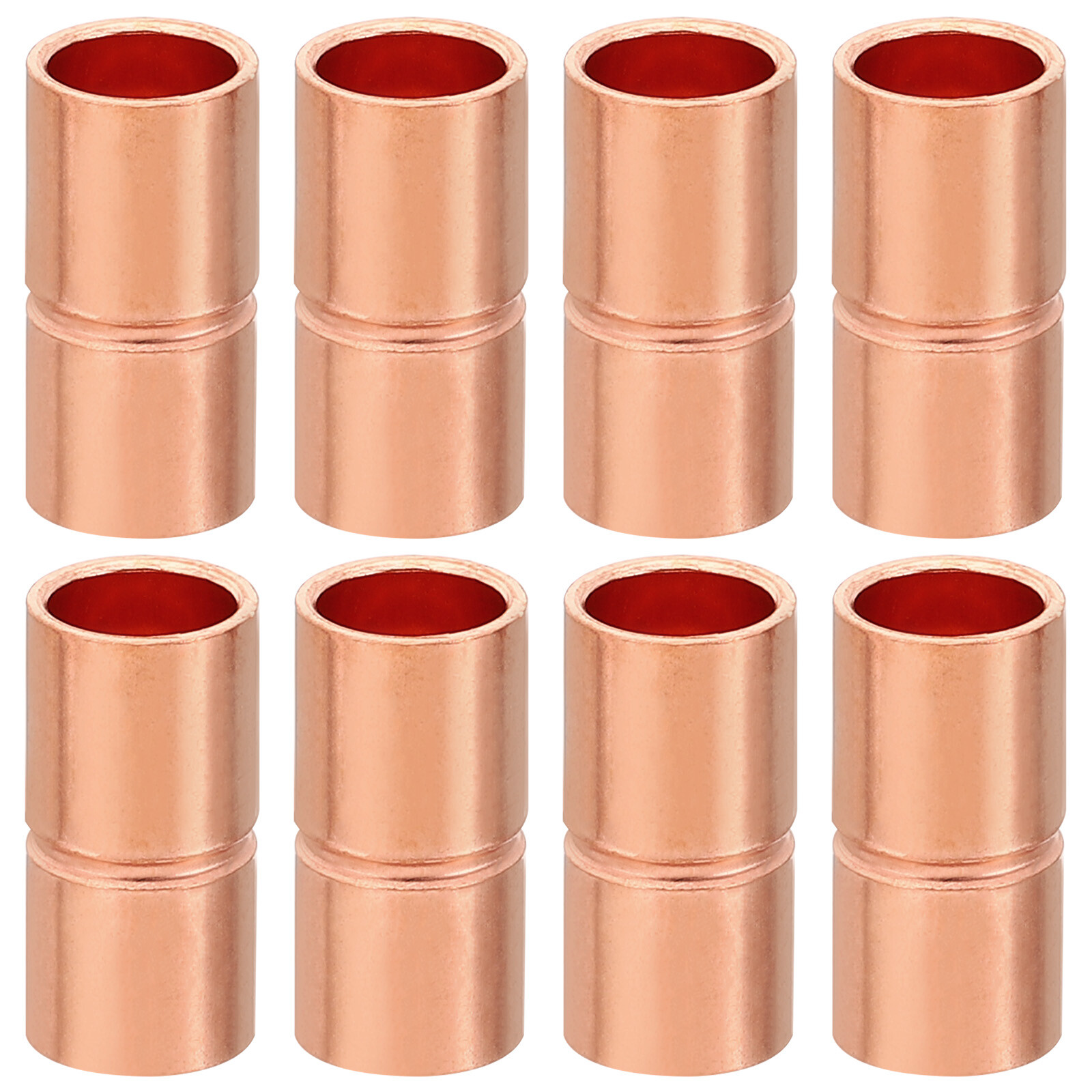 1/4 Inch ID Straight Copper Coupling Fittings, 8 Pcs Welding Joint for HVAC