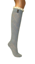 Gray Knitted Knee-High Leg Warmer, Boot Socks