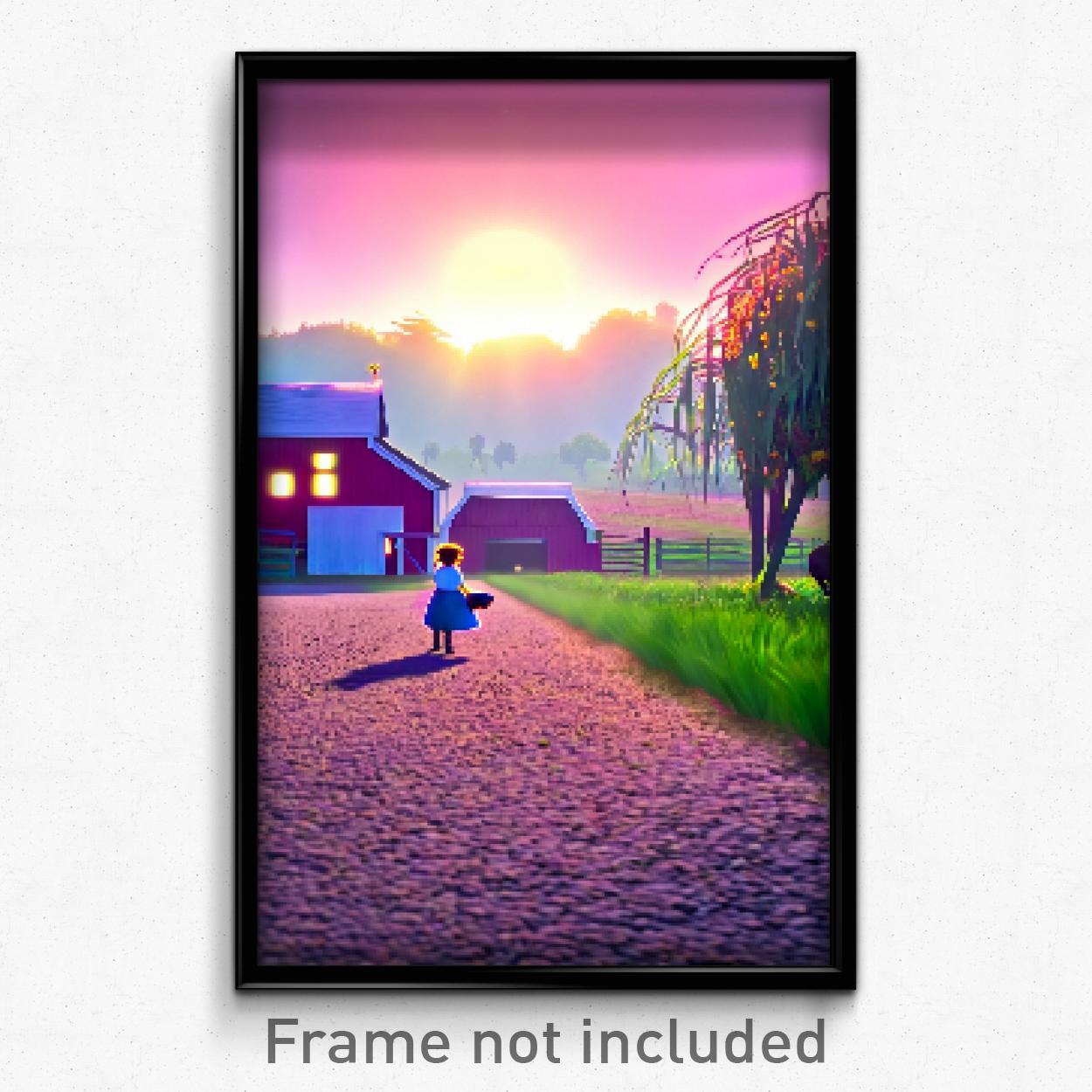 8-Bit Pixel Art Poster - Glaring Farm Psychedelic Trippy Video Game Print