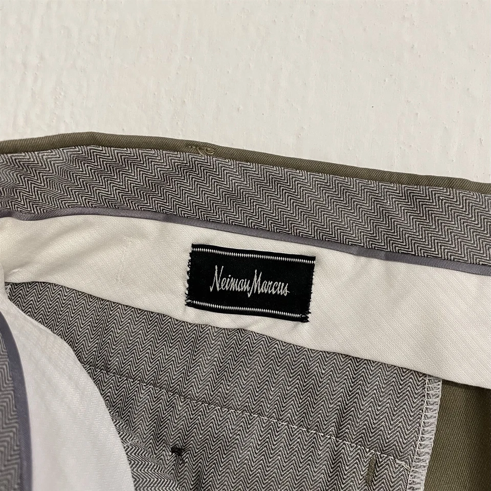 Neiman Marcus 42 x 10" Taupe Microfiber Twill Pleated Slash Pocket Chino Short - Image 3 of 4