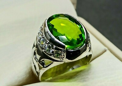 Frischer grüner Peridot Damen Ring Sterlingsilber 925 Handarbeit grüner Beryll Ring