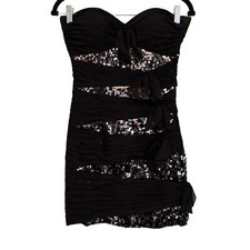 Mori Lee Mini Dress 6 Cocktail Party Chiffon Sequined Strapless Sweetheart Black