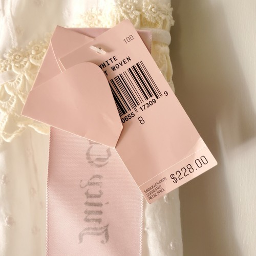 Neu mit Etikett Vintage Y2K Juicy Couture Babydoll-Kleid weiß überbackene Spitze US 8 - Bild 4 von 6